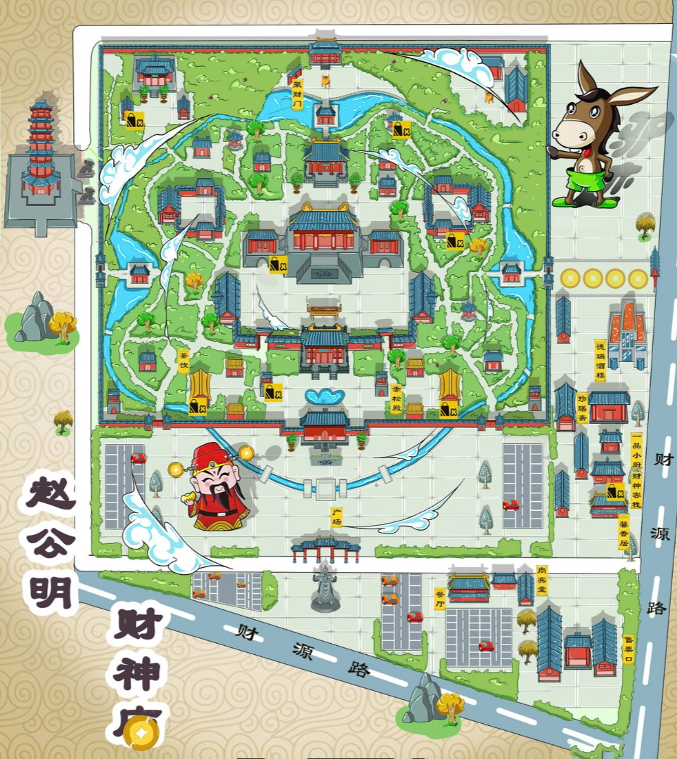 雨城寺庙类手绘地图